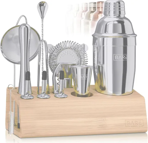 Vista 15 de BARE BARREL Mixology Bartender Kit Bar Set Juego de coctelera de 14 piezas Herramientas de mezcla de Martini Barware para el hogar Incluye 35