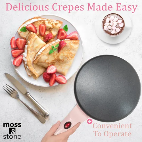 Vista 8 de Moss & Stone Máquina eléctrica de crepas rosa de 8 pulgadas, máquina de crepas portátil e interruptor de encendido/apagado de placa caliente