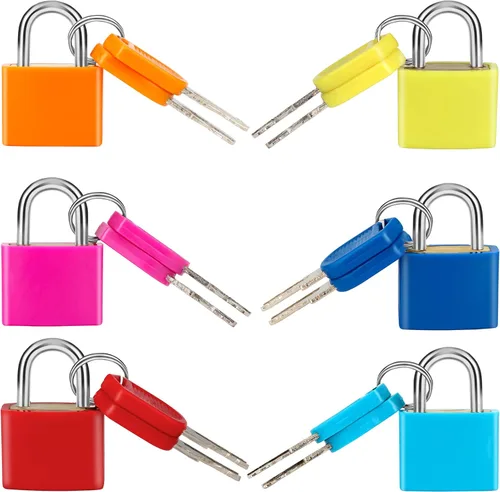 Vista 8 de 4 piezas de candados de veliz con llaves multicolor, mini candado con llave Febwind, candado de metal para equipaje, candados de plástico cubiertos
