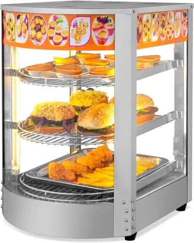 ROVSUN Calentador de alimentos de 3 niveles, calentador de pizza para encimera, pantalla de calentador de alimentos comercial con iluminación LED,