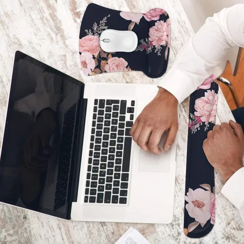 Vista 8 de MOSISO Juego de soporte para muñecas para mouse y teclado, almohadilla ergonómica Peony con base antideslizante para alivio del dolor