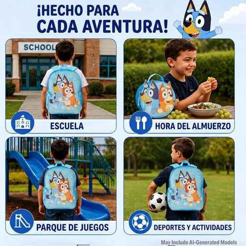 Vista 3 de Fast Forward Bluey - Mochila y lonchera 3D para niños (14 pulgadas)