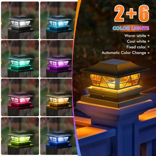 Vista 2 de Viewsun Luces solares para postes al aire libre, impermeables, con modos de cambio de color, luces para postes de valla, luces solares para postes
