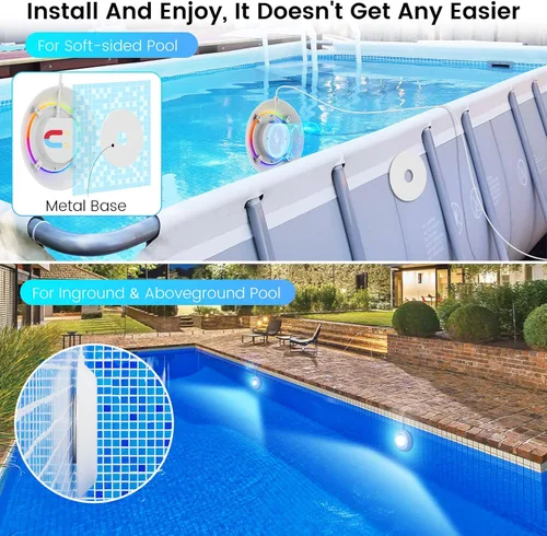 Vista 2 de LyLmLe Luces LED para piscina, luz sumergible magnética RGB inteligente de 20 W con control de aplicación, 800 lm regulable, IP68 impermeable 12 V