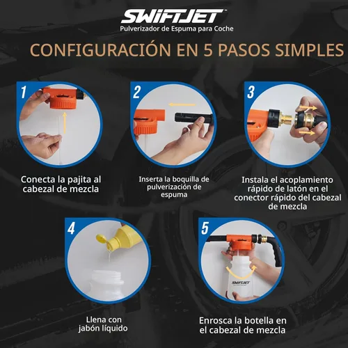 Vista 9 de SwiftJet Pistola de Espuma para Lavado de Autos + Guante de Lavado de Microfibra - Cañón de Espuma Funciona con Cualquier Jabón - Rociador de Espuma
