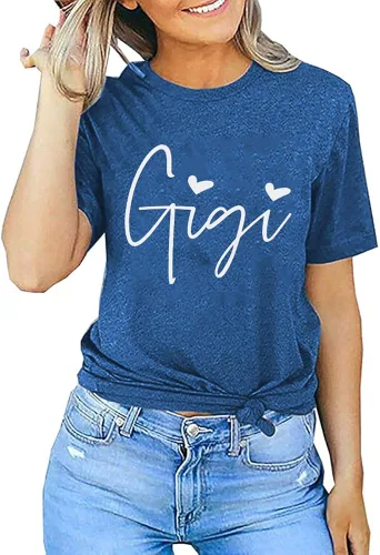 Vista 3 de Gigi - Camisetas para abuela, mujer, con gráfico Gigi con corazones, de manga corta