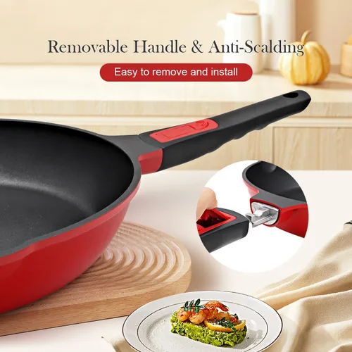 Vista 5 de Sartén antiadherente de 11 pulgadas, sartén antiadherente para huevos con mango desmontable, compatible con todas las estufas, sin PTFE, PFAS y Negro