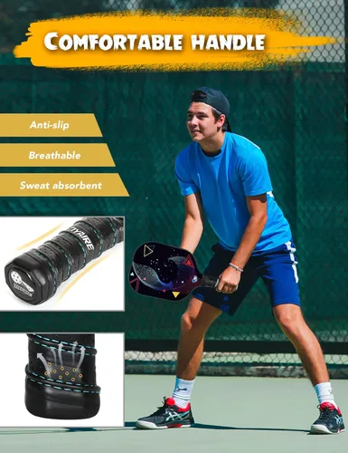 Vista 4 de Carbon Fiber Pickleball Paddles Set of 2, USAPA Approved T700 Raw Carbon Face, Lightweight 7.5oz Honeycomb Core Pickle Ball Rackets, High Spin