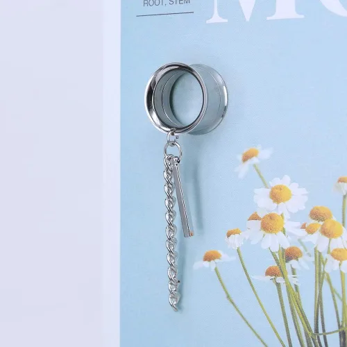 Vista 3 de ZS Vintage Moon Dangle Ear Tunnels Plug Stainless Steel Screw Ear Gauge Feather Chain Ear Expander Flesh Tunnels Piercing