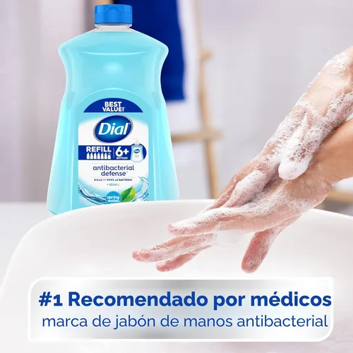 Vista 3 de Dial Jabón líquido antibacteriano de manos + aloe, aroma de agua de manantial, repuesto de jabón de manos de 52 onzas líquidas (paquete de 3)
