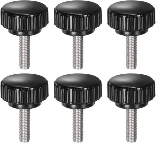 Vista 22 de uxcell 6 perillas de sujeción moleteadas M5 x 0.315 in métricas de acero inoxidable 304 rosca macho tornillo de pulgar en tipo 0.866 in cabeza