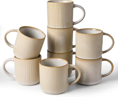 Vista 42 de Juego de Tazas de Café Famiware para 4, Tazas de 12 oz con Asa para Café, Té, Cacao, Leche - Juego de Tazas de Cerámica y Gres, Blanco Cappuccino
