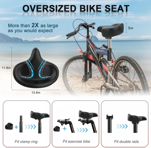 Vista 4 de BLUEWIND Asiento de bicicleta de gran tamaño, asiento de bicicleta ancho, diseño de respaldo novedoso para bicicleta eléctrica, ajuste universal