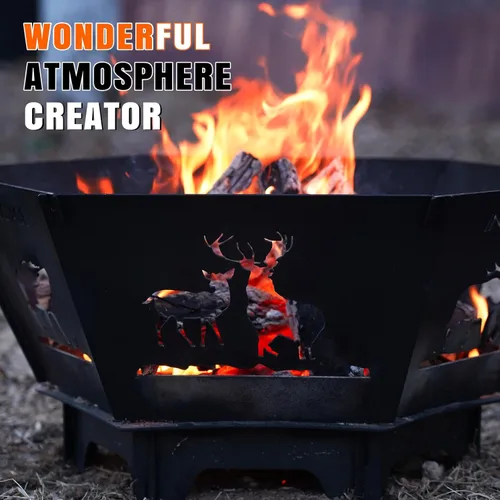 Vista 5 de Fogata para campamento, hoguera plegable de 27.5 pulgadas para patio exterior, quema de leña, al aire libre, interior, barbacoa, picnic, hoguera