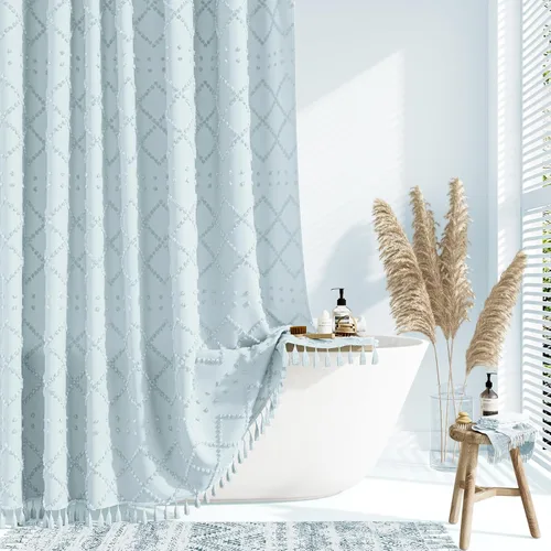 Vista 9 de Dynamene Cortina de ducha de 78 pulgadas de largo, cortinas de ducha bohemias geométricas a rayas para decoración de baño, juego de cortina de ducha