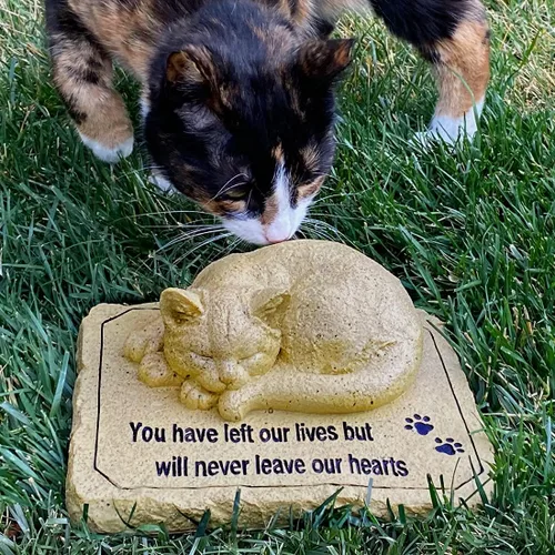 Vista 4 de Lily's Home Lápida de jardín conmemorativa resistente a la intemperie con figura de gato