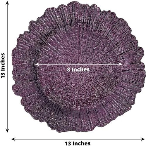Vista 3 de Efavormart - Paquete de 6 platos de carga redondos de plástico morado de 13 pulgadas, con borde con volantes, para bodas, eventos