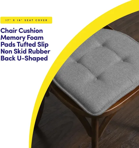 Vista 3 de Sweet Home Collection - Cojín de asiento de espuma viscoelástica y respaldo de caucho antideslizante con capitoné para silla, cojín en U, 17x16 Gris