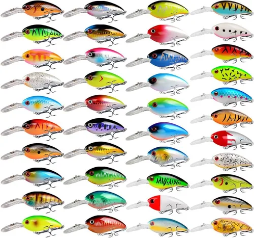 LINGYUE Kit de señuelos de pesca de lubina, cebos duros de agua superior, cebos de pececillos, señuelo VIB, cebo de natación para lucioperca de agua