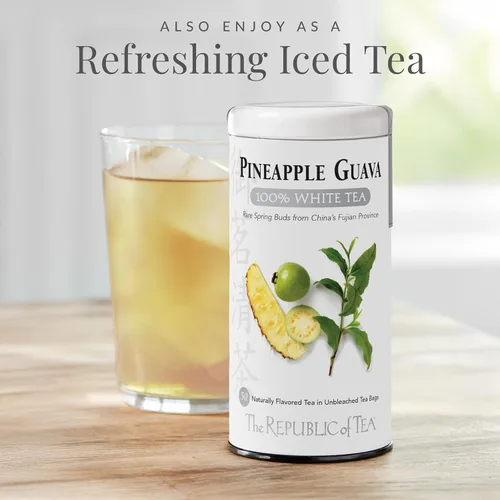 Vista 4 de The Republic of Tea – Bolsas de té 100% blanco de guayaba de piña, Steeps 50 tazas bajas en cafeína