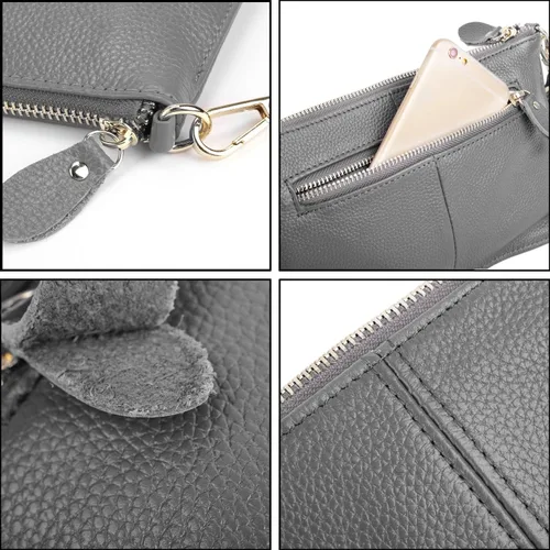 Vista 5 de YALUXE Clutch Wristlet - Cartera de piel auténtica con bloqueo RFID y cadena de hombro
