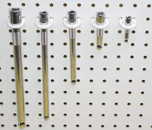 Vista 7 de JSP Manufacturing Tablero de clavijas blanco multiusos para herramientas de pared, soporte para garaje, 25