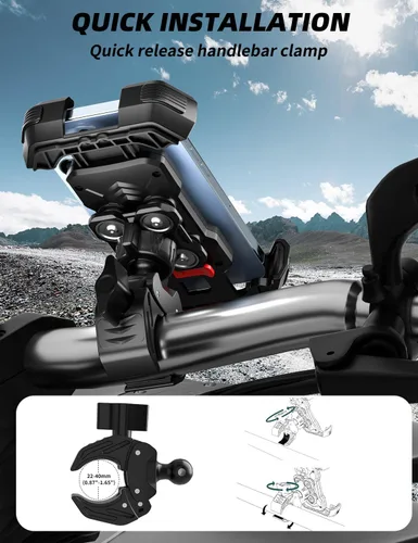 Vista 6 de Soporte de teléfono para bicicleta, soporte ajustable de 360° para teléfonos inteligentes de 4.7 a 7.2 pulgadas, soporte de espejo de motocicleta