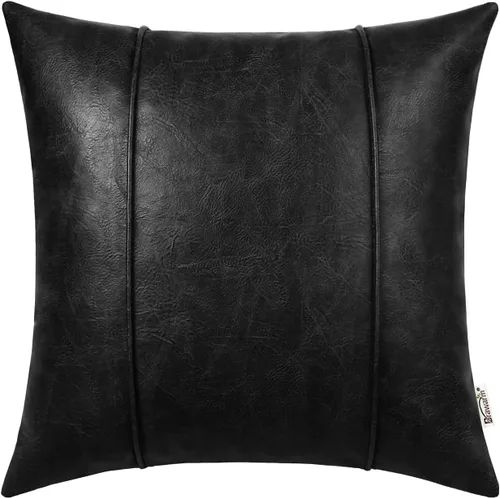 Vista 15 de BRAWARM Fundas de almohada de cuero azul marino de 12 x 20 pulgadas, funda de almohada lumbar de piel sintética con ribetes, almohada de cuero