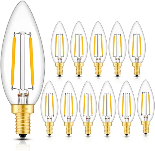 CRLight Bombilla LED para candelabro de 2 W, 250 lúmenes, 2700 K, blanco cálido, equivalente a 25 W, base incandescente E12, bombillas LED