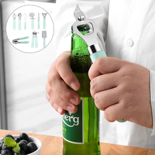 Vista 7 de Green Plastic Handle Baking Utensils Set with Heat-resistant Kitchen Tools for Non-stick Cookware Easy-clean Cooking Gadgets for Home Baking and