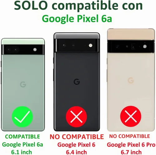 Vista 3 de Funda para Google Pixel 6a con protector de pantalla de vidrio templado [2 unidades], funda protectora de grado militar a prueba de golpes con Negro
