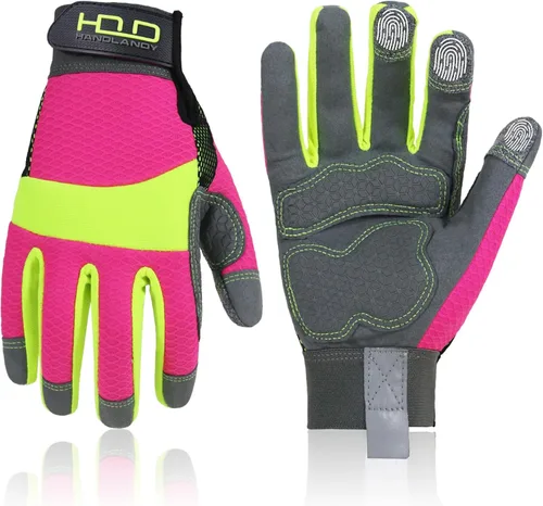 Vista 10 de HANDLANDY Work Gloves for Women, Breathable Leather Gardening Glove for Yard Maintenance, Hand Protection with Touch Screen