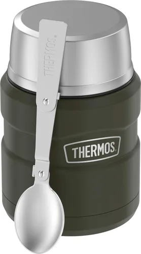 Vista 4 de THERMOS Stainless King Tarro de alimentos aislado al vacío con cuchara, 16 onzas, verde militar