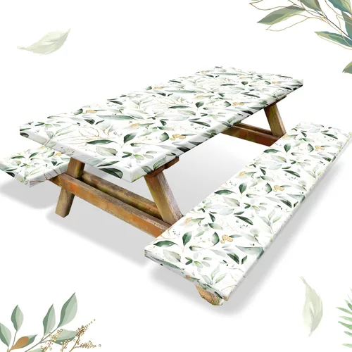 Vista 13 de Boao 3 manteles de vinilo para mesa de picnic con funda de banco de 6 pies, 30 x 72 pulgadas, impermeable, ajustable, con parte trasera de franela