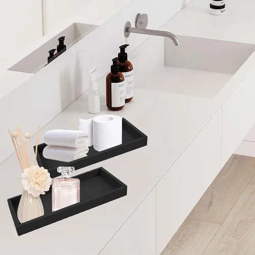 Vista 6 de 2 bandejas de silicona para tocador de baño, bandeja rectangular para encimera de baño, 7.87 x 3.93 pulgadas, bandeja de tocador de perfume