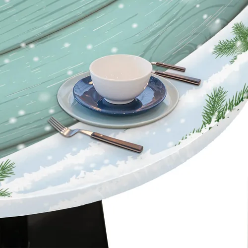 Vista 6 de Nisser Norway - Mantel redondo ajustable de Navidad de 45 a 56 pulgadas, mantel redondo impermeable lavable con bordes elásticos, decoración