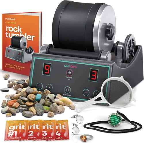 Dan&Darci Kit Profesional Avanzado para Pulir Rocas - con Temporizador Digital de Pulido de 9 Días y 3 Ajustes de Velocidad - Convierte Rocas en