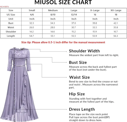 Vista 6 de Vestido largo de dama de honor con vuelos de encaje y cuello en V para mujer de MIUSOL