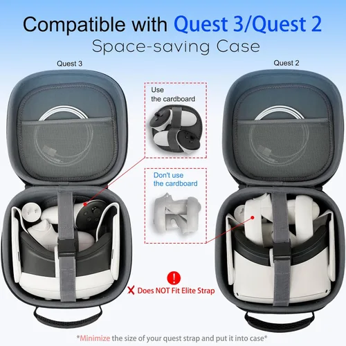 Vista 2 de Funda rígida de transporte compatible con Meta Quest 3Quest 2, auriculares para juegos de realidad virtual y controladores táctiles, funda de viaje