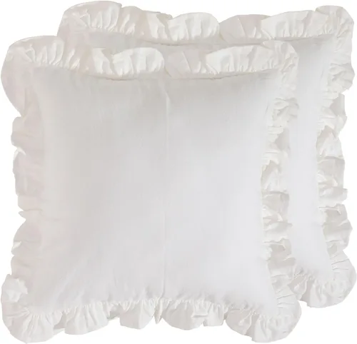 Vista 15 de patdrea Shabby Chic Rhodo - Juego de 2 fundas de almohada decorativas de 18 x 18 pulgadas, fundas de almohada de lino rojo con volantes, fundas