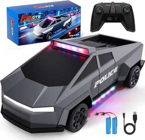 Tecnock Camión RC para Niños, Camión de Policía a Control Remoto Escala 1:18 con Luces LED, 2 Baterías Recargables, Carro RC Todo Terreno de 2.4GHz