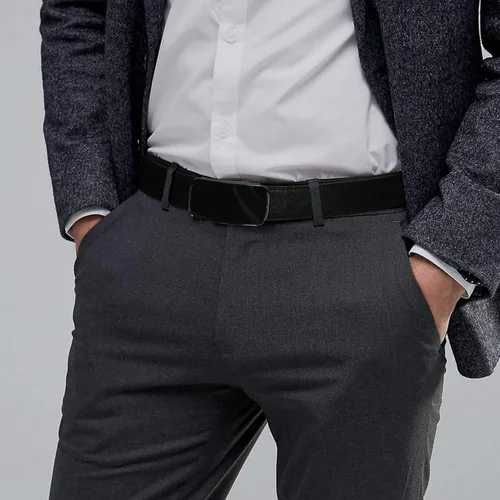 Vista 3 de Cinturón de cuero con trinquete para hombre con hebilla automática, negro/blanco/marrón, 1 3/8 de ancho, cinturón de vestir ajustable para hombres