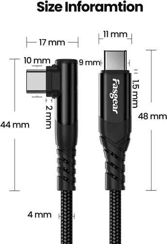 Vista 7 de Fasgear Cable USB C a USB C, paquete de 3 cargadores USB 2.0 tipo C de 60 W, carga rápida, trenzado en ángulo recto, compatible con Galaxy S22 S21