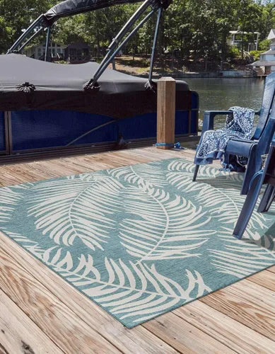 Vista 61 de Unique Loom - Tapete de la colección Outdoor Botanical, diseño de palmera (4.1 pies x 6.1 pies, rectangular, color azul/azul marino)