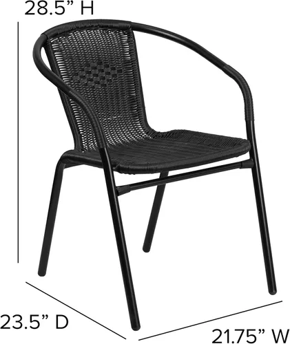 Vista 2 de EMMA + OLIVER Paquete de 2 sillas apilables de ratán negro para interiores y exteriores con respaldo curvado