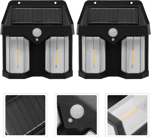 Vista 9 de SHINEOFI 2 luces solares para terraza, luces solares para exteriores, para patio, valla, pasarela, jardín, decorativas, lámparas de pared