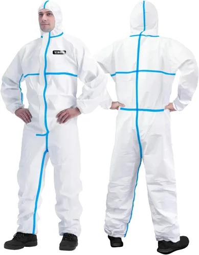 Vista 8 de Traje de protección desechable para materiales peligrosos Traje completo de pintor para hombres y mujeres en 7 tallas con múltiples Blanco
