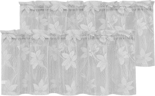 Vista 32 de DWCN Cortinas traslúcidas para cocina, bolsillo para barra de encaje floral beige, 52 x 36 pulgadas, 2 paneles Encaje Beige