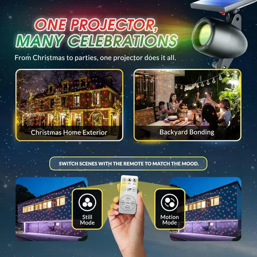 Vista 5 de STARTASTIC - Proyector solar de espectáculos de luz de Navidad – Luces láser de Navidad para exteriores, cubre 600 pies cuadrados, inalámbrico