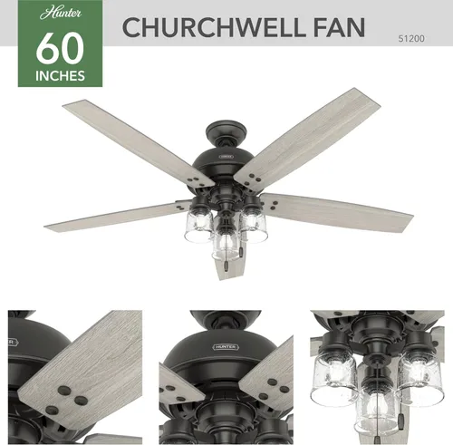Vista 5 de Hunter Fan Company 51200 Churchwell Ventilador de techo, 60, bronce noble